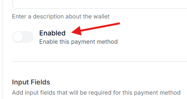 This image is a screenshot of Klasio Custom Payment Setup window with the option to enable payment method in highlight