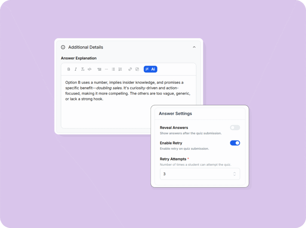 Answer explanation and settings