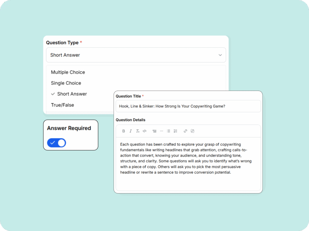 Quiz creation settings