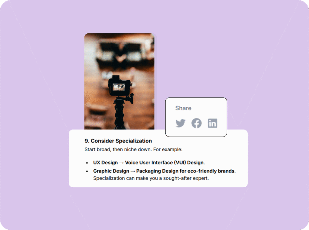 Video camera, some parts of a blog and social share buttons